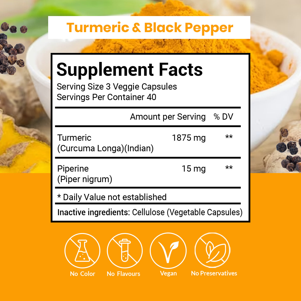 Turmeric & Black Pepper Herbal Supplement Capsules