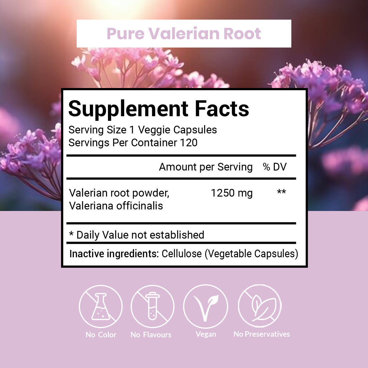 Pure Valerian Root Herbal Supplement Capsules