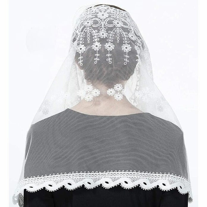 3X: Ivory Mantilla Lace Veil Covering (47.2” x 17.7”)(*)