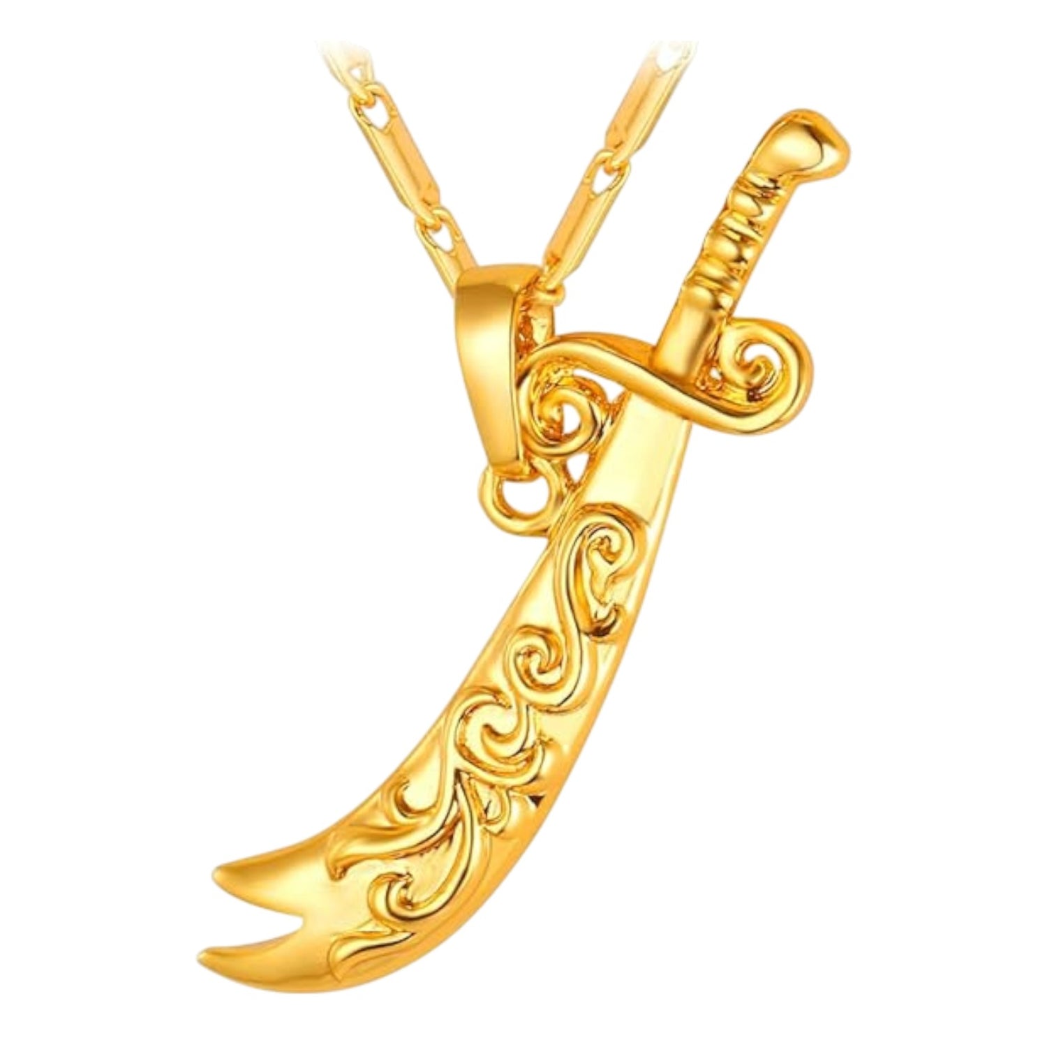 21VF: 18K Gold Plated Ali Sword with Chain (1.5")