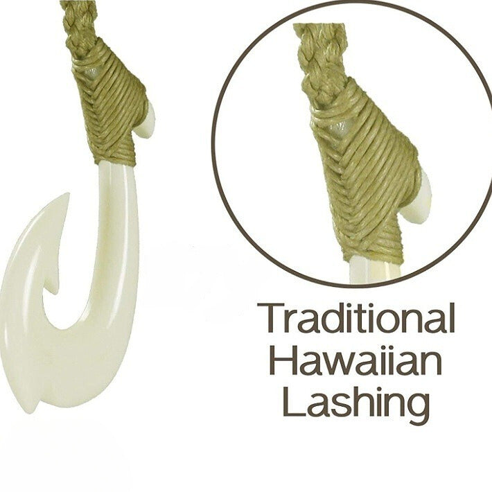21P: Hand Carved Bone Fish Hook Pendant (1"-1.5")-w/ Necklace