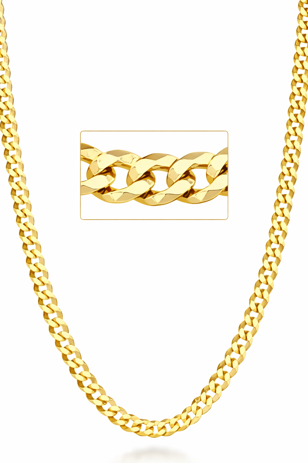 22R: Diamond Cut Cuban Link Curb Chain Gold Plated Italian .925 Sterling Silver 3.5mm (24")