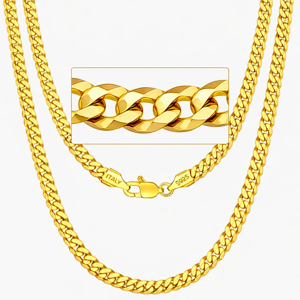 21Y: Cuban Link 18K Gold Plated .925 Italian Sterling Silver 3.5mm (24")