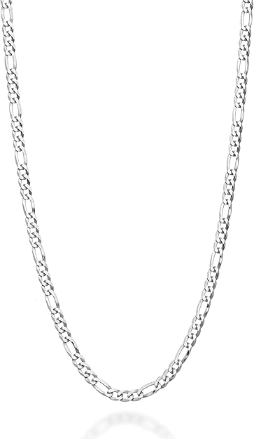 22B: Diamond Cut Figaro Link Chain Italian .925 Sterling Silver 3mm (24")