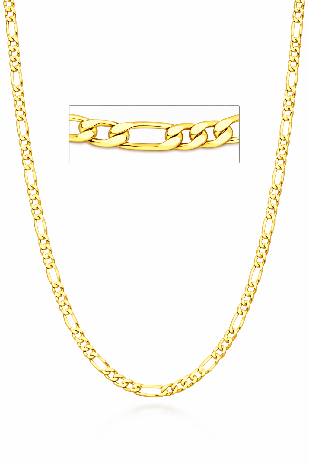 22D: Diamond-Cut Figaro Link Chain Gold Plated Italian .925 Sterling Silver 3mm (24")