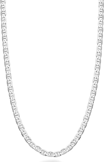 22G: Diamond-Cut Flat Mariner Link Chain Italian .925 Sterling Silver 3mm (24")