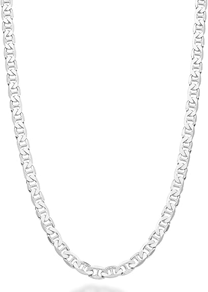 22H: Diamond-Cut Flat Mariner Link Chain Italian .925 Sterling Silver 4mm (22")