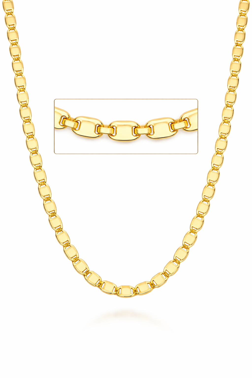 22L: Sparkle Mirror Link Chain Gold Plated Italian .925 Sterling Silver 2.5mm (24")