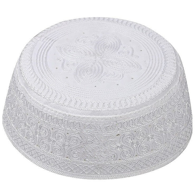 3NN: White Embroidered Topi Kufi (L)