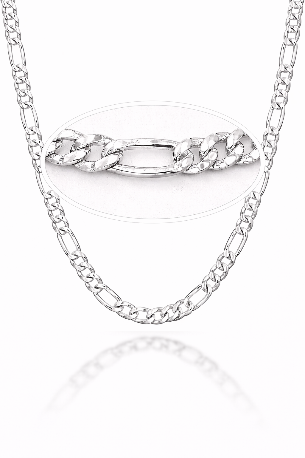 22B: Diamond Cut Figaro Link Chain Italian .925 Sterling Silver 3mm (24")