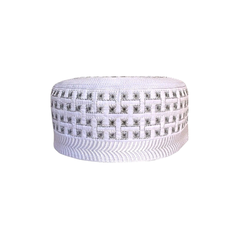 3MM: White Embroidered Grand Kufi