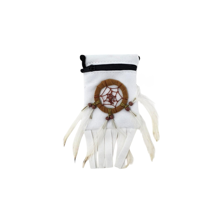 7J: (White) Medicine Bag w/ Dream catcher (2" x 2.5")