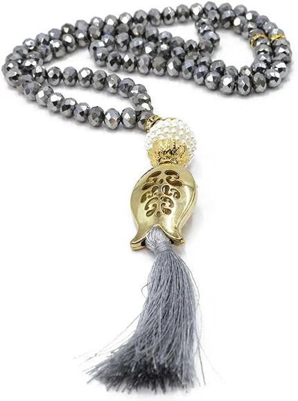 20D: 99 Beads Silver Crystal Cut Tasbih w/ Tulip Tassel (6mm)(18")