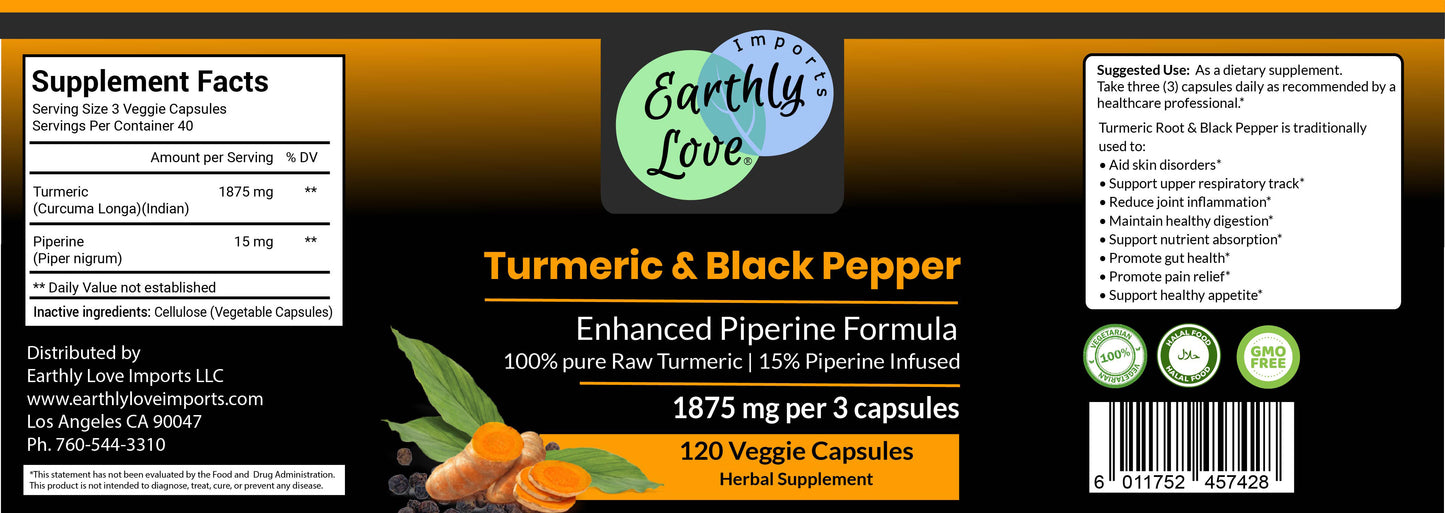 Turmeric & Black Pepper Herbal Supplement Capsules