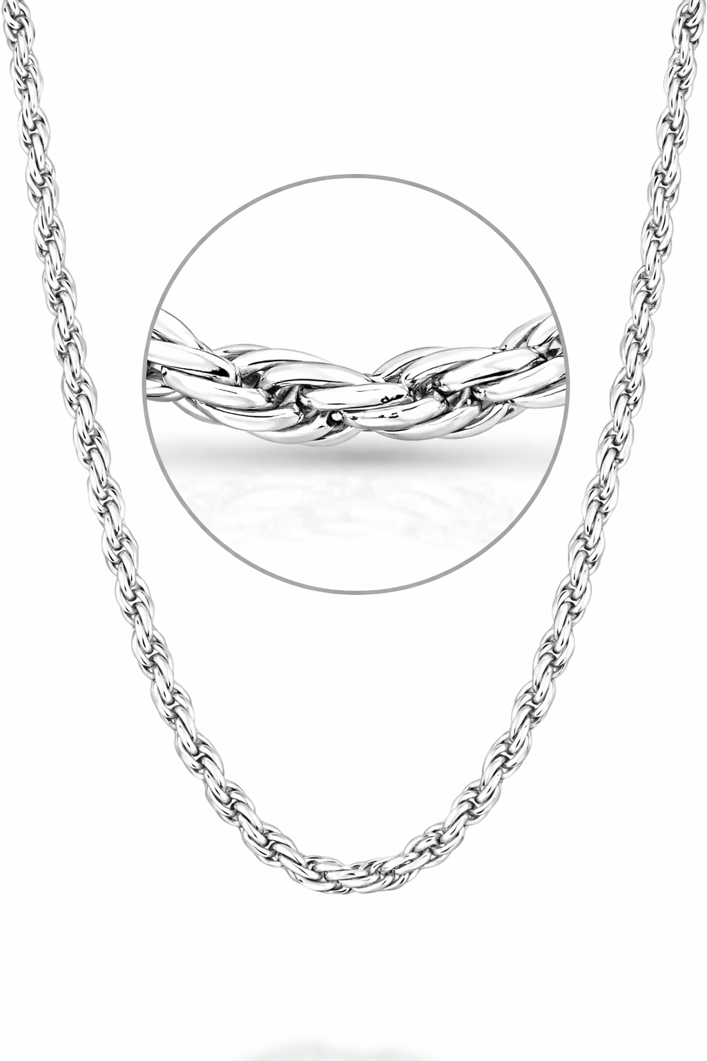 22J: Diamond-Cut Braided Rope Chain Italian .925 Sterling Silver 2mm (24")