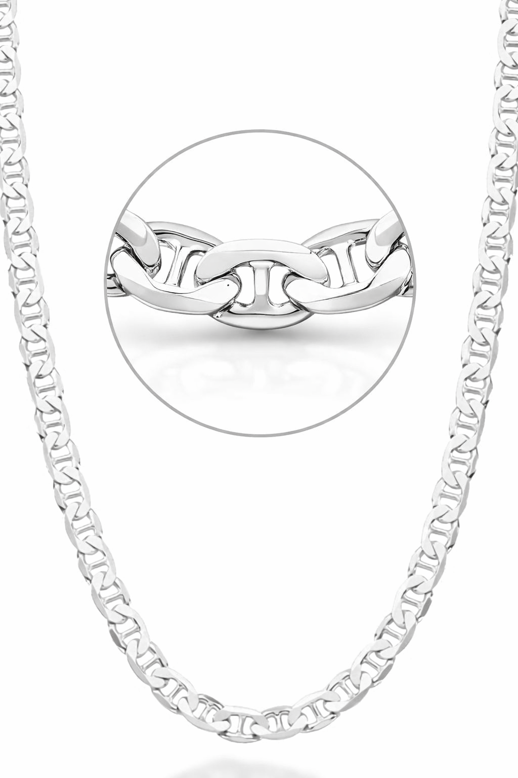 22H: Diamond-Cut Flat Mariner Link Chain Italian .925 Sterling Silver 4mm (22")
